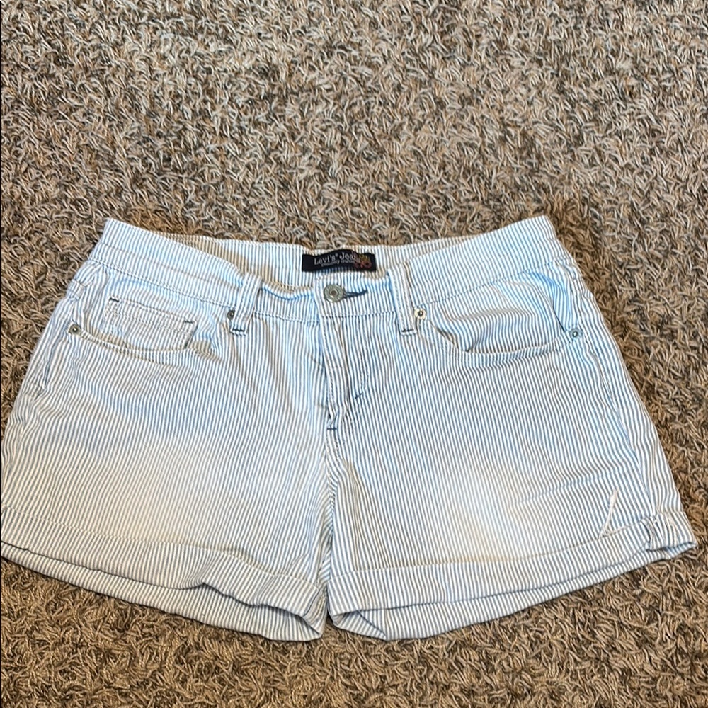 Blue Striped Women Shorts
